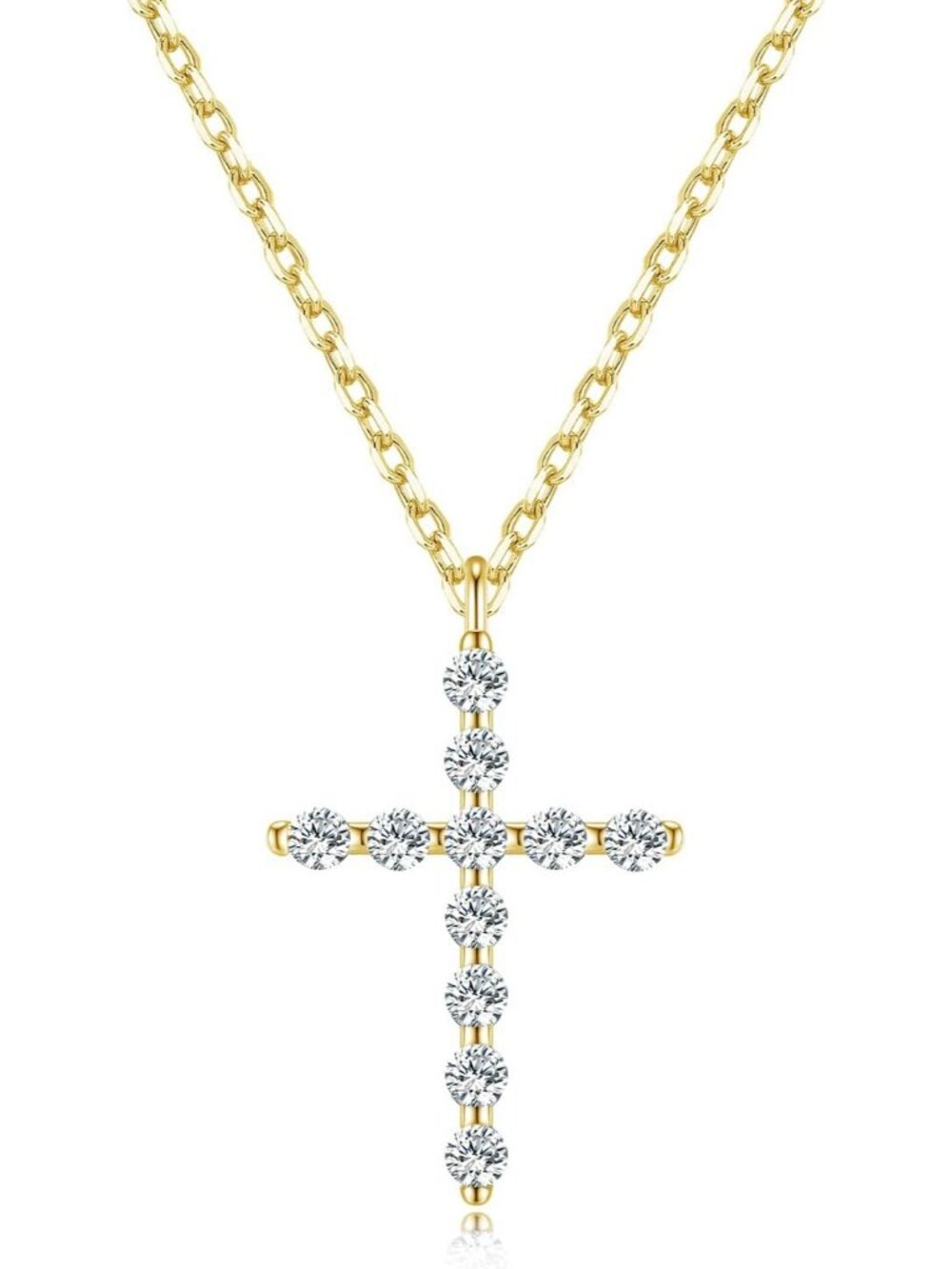 Women's14k Gold Silver Plated Moissanite Cross Necklace Christian Faith Gift